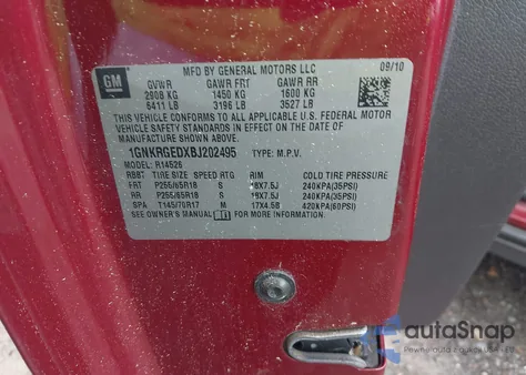 2011 Chevrolet Traverse 1Lt from USA, damaged, VIN 1GNKRGEDXBJ202495